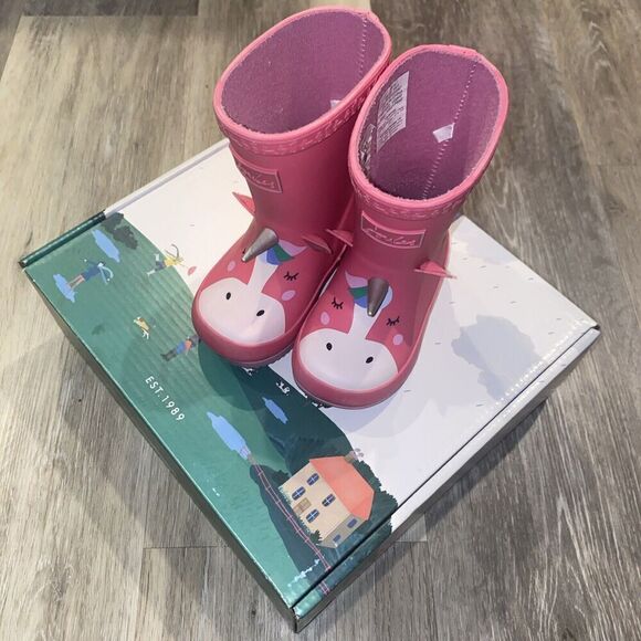 JOULES GIRL'S BABY WELLY PRINT UNICORN PINK RAIN BOOTS SIZE 5